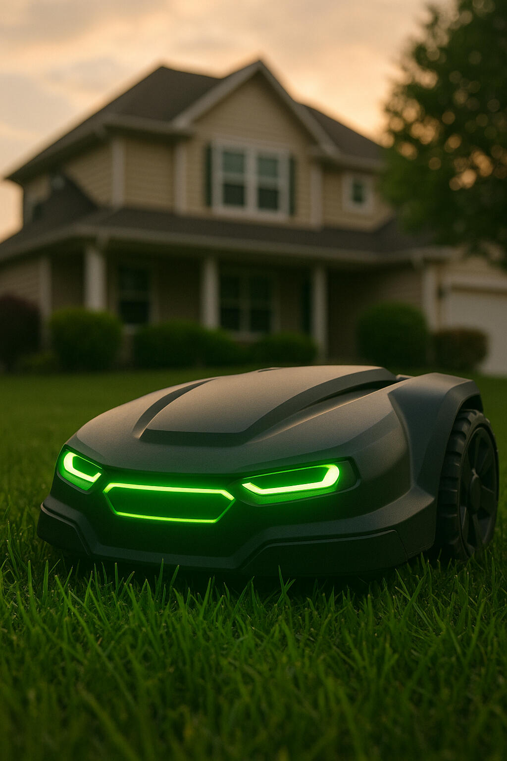 Futuristic robot mower cutting a White Bear Lake lawn